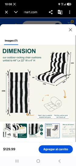 Outdoor Rocking Chair Cushion Black White Stripe 2×$64