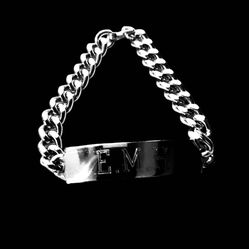 Vintage Sterling Silver ELCO WWII Engraved E M H ID Name Tag 8.25"Bracelet 47g