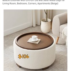 Round Storage Ottoman Coffee Table 