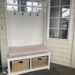 Hall Tree Bench With Coat Rack And Storage Containers 