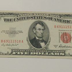  1953 A Red Seal Five Dollar Bill B (contact info removed)8 A