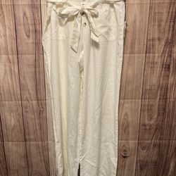 Sincerely Jules Women's XL Cream Belted Wide-Leg Linen Pants Casual NWT