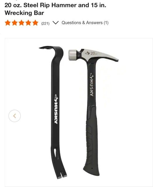 Husky 20oz steel rip hammer and 15inch wrecking bar