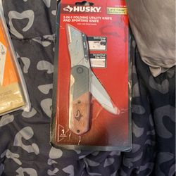 Husky 2-in-1 FOLDING UTILITY KNIFE & SPORTING KNIFE