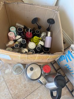 Kettles, cups, tubes, teacups, and stemmed glasses. $10 for the entire lot; not sold separately. There are two kettles, but they are missing their bas