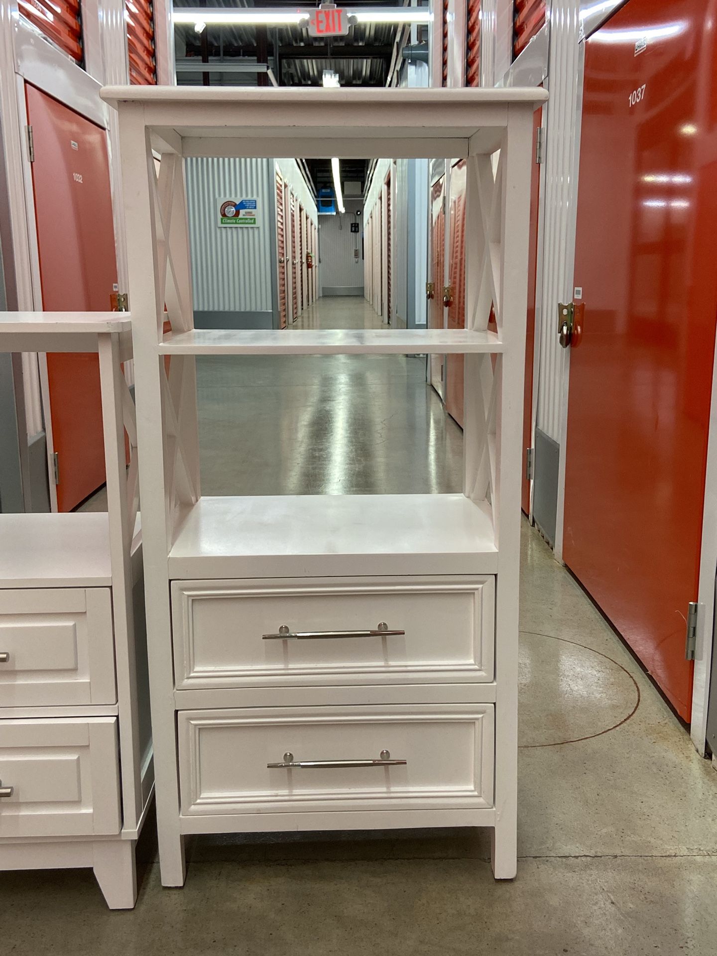 One White 2 Shelf Storage Cabinet With Drawers