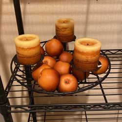 Metal Wire Bowl With Candles And Fake Apples 