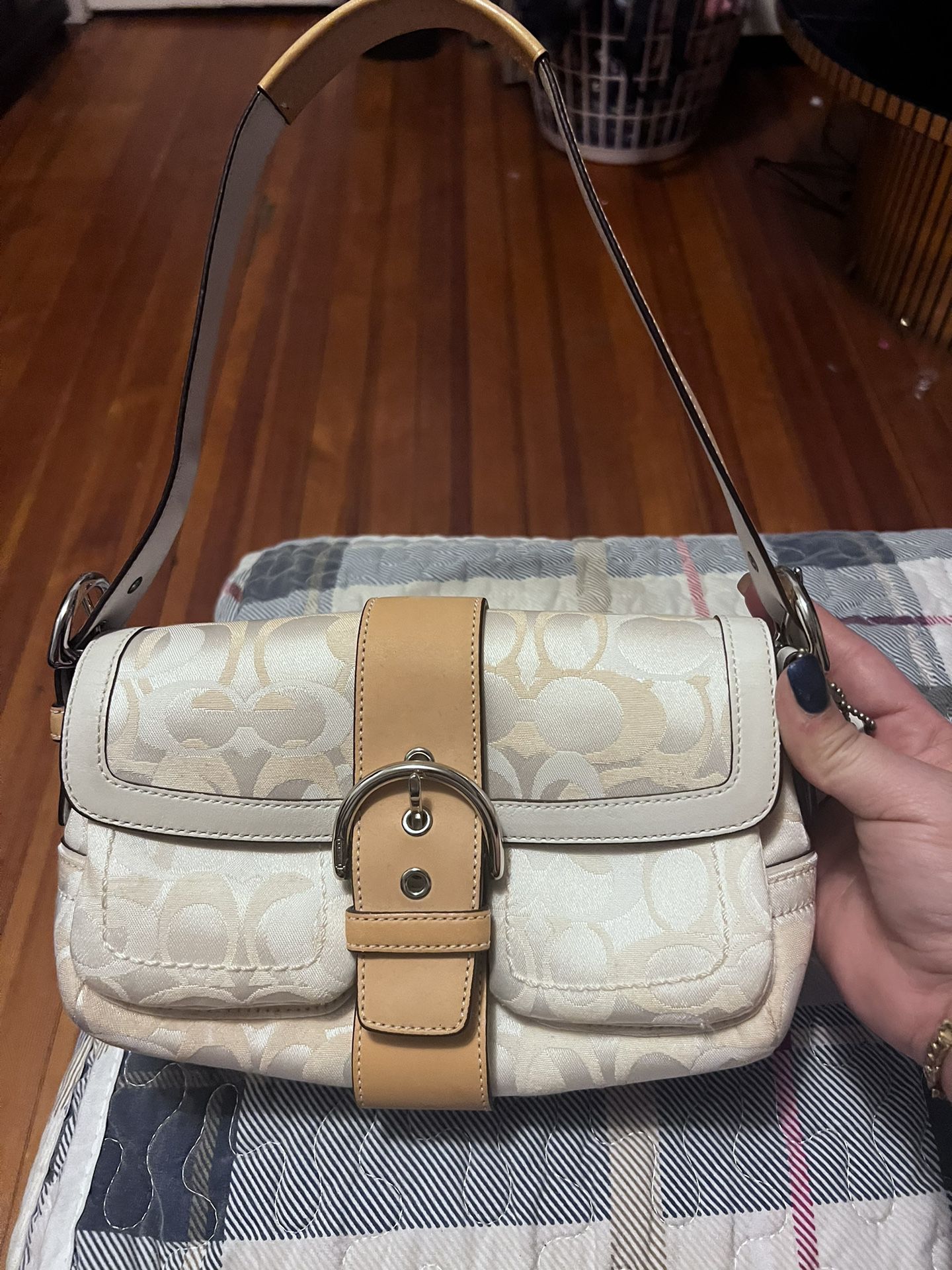 Coach Cream And Brown Hand Bag