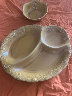 Ceramic Divided Serving Platter with Small Bowl