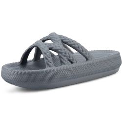 Welltree Slides For Women Pillow Slippers Breathable Sandals Shower Shoes Comfort Cloud Slides 8 Grey