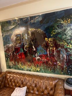 Leroy Neiman Elephant stampede, Silk tapestry