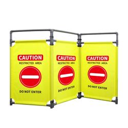 3 Panels Safety Barricade, 5.8FT Foldable Security Sign Barrier Gate, Yellow