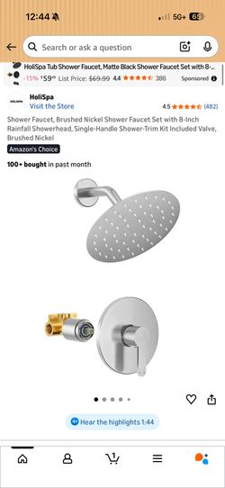 Shower Faucet, Brushed Nickel Shower Faucet Set with 8-Inch Rainfall Showerhead, Single-Handle Shower-Trim Kit Included Valve, Brushed Nickel
