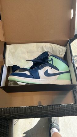 Air Jordan 1 Mid Blue Green White Sneakers