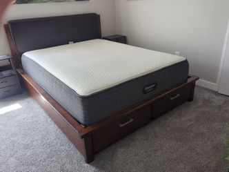 Queen Bed Frame - Cherry Wood With 2 Storage Drawers