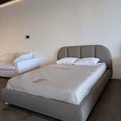 Minimalist Upholstered Bed Frame – Solid Wood Legs