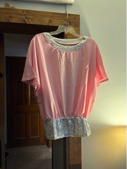 Pink two-piece chiffon, wide leg dress outfit