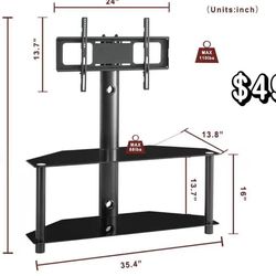 😀 TV Stand Multi-Function Angle and Height Adjustable Tempered Glass TV Stand,for Most 32"-55" Flat or Curved Screen TVs Whit Two Layers of Glass She