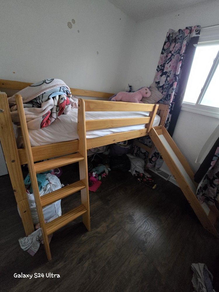 Twin Loft Bed With Slide And Stair.