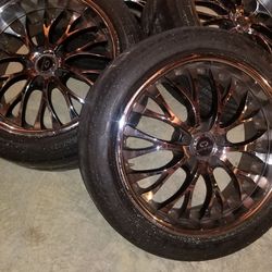 20 inch lorenzo chrome offset rims with tires 20×8 front tires 20×10 rear tires