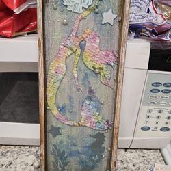 Mermaid Tray. Handmade.  3d Design. Tray Is Wooden And Has A Distressed Look.