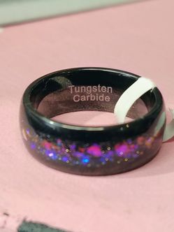Size 8 Black Tungsten Carbide Ring with Opal Inlay NWOT