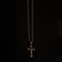 10k Gold 24" Thin Figaro Chain & Two-Tone Crucifix