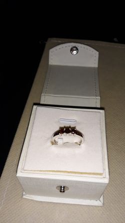 Red diamond Past,Present and Future solid white gold ring