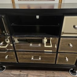 Dark Wood Mirrored Dresser 