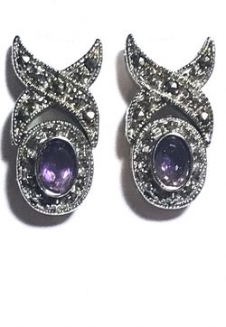 Silver Amethyst and Marcasite Earrings