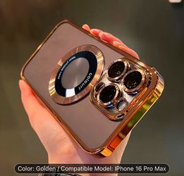 iPhone 16 Pro Max Golden Luxury Clear Magnetic Wireless Charging Phone Case