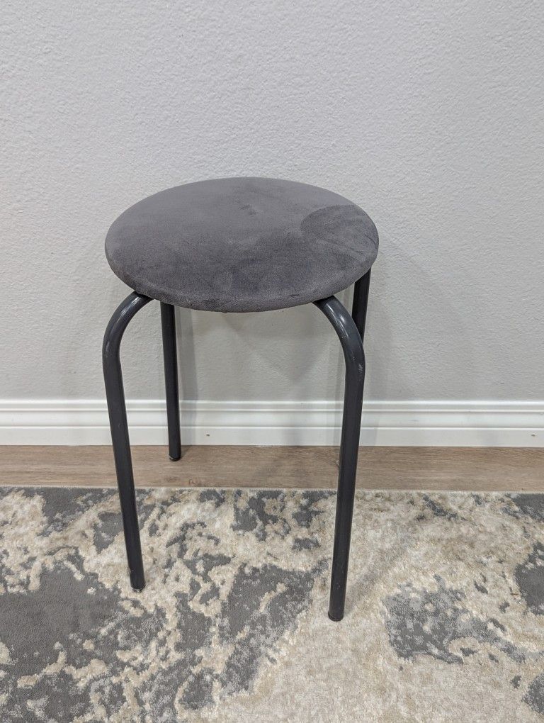 Grey Metal Frame Round Velvet Cushion Stool Portable Lightweight