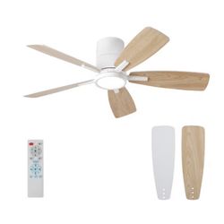 42 inch Ceiling Fan with Light, Low Profile with Remote, Reversible, Dimmable,Modern Ceiling Fan for Bedroom White