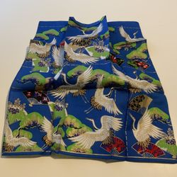 Kimono Kotobuki Cranes Origami Blue & Green Handkerchief Made in Japan