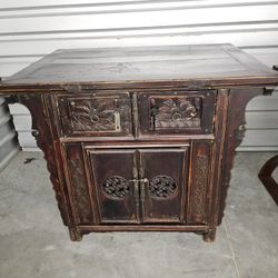 Vintage  Wood Carved Chinese  Cabinet

