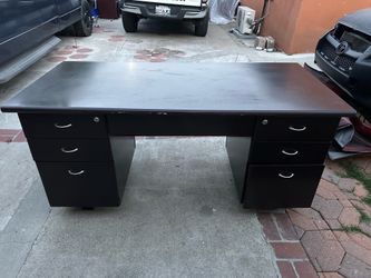 Large 6-Drawer Executive Office Desk - Solid Wood - Dark Finish (Delivery or Pickup)