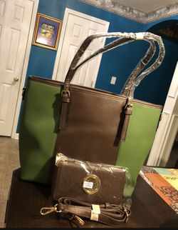 New Multi Colored Tote With Matching Wallet set