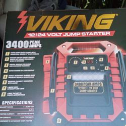 Viking 12/24 Volt Jump Starter 3400 Peak Amps Extra Heavy Duty Clamps With Industrial Grade 34 In 2awg Cables Rapid Charge 2.4 A USB Output Impact Res
