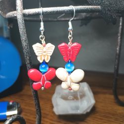 4th Of July Butterfly Dangling Earrings