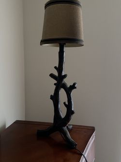 Rustic Tree Branch Table Lamp with Fabric Shade