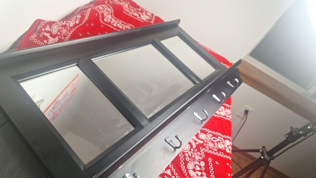 36" x 18" Pub Mirror with Metal COAT Hooks.