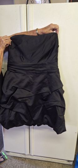 Black Strapless Satin Bubble Hem Dress