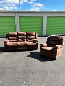 [DELIVERY!] Brown Reclining Sofa and Chair