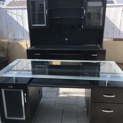 Black And Silver W Glass Office Furniture Set 