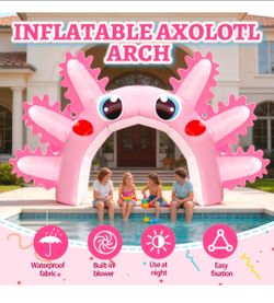 10x16FT Axolotl Inflatable Arch, Giant Pink Axolotl Birthday Party Backdrop Outdoor Yard Cartoon Arc