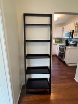 Black 5-tier wood ladder bookshelf (2 available)