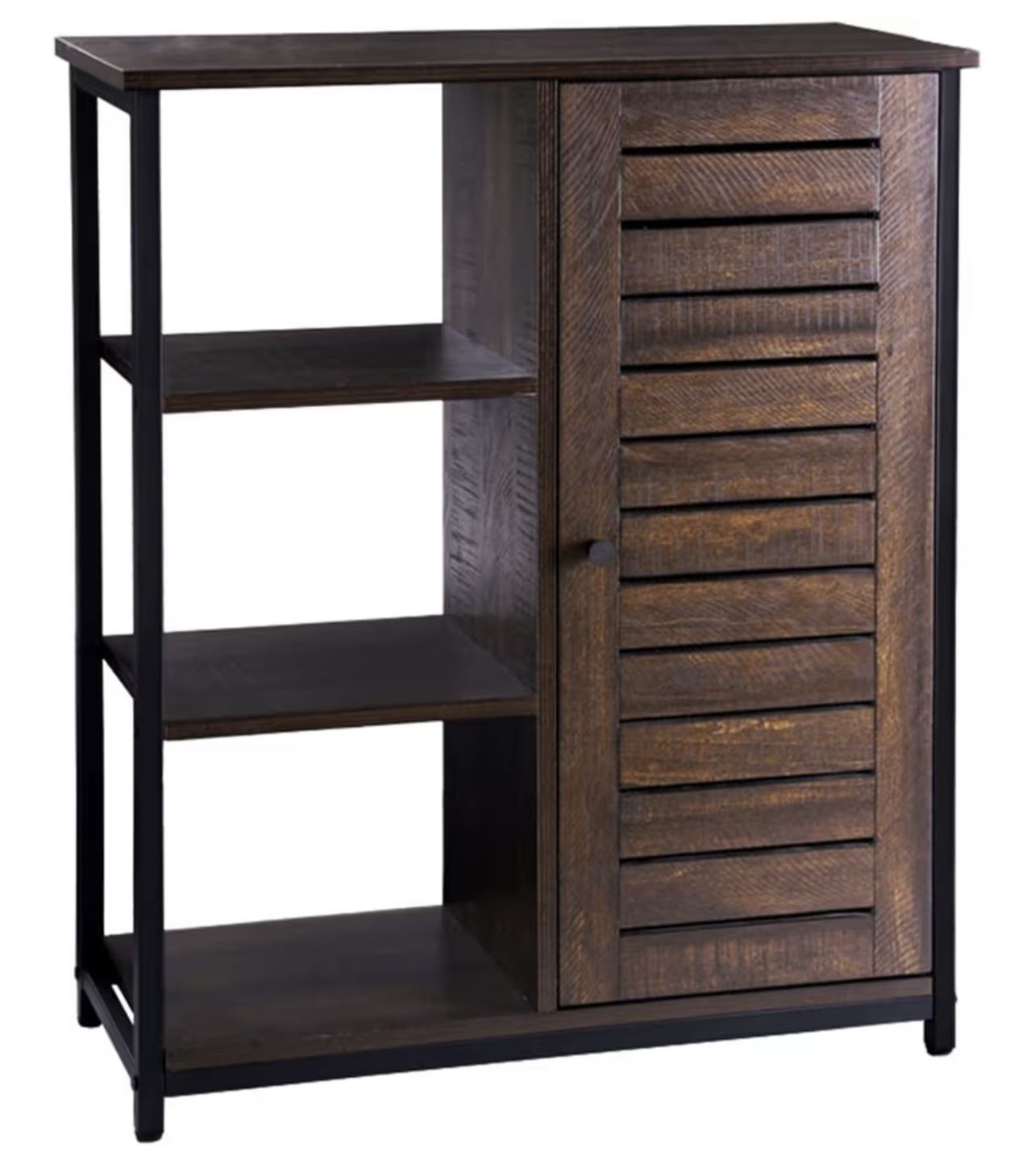 Retro Floor Storage Cabinet with Door/3 Side Shelves Rustic Industrial, Espresso