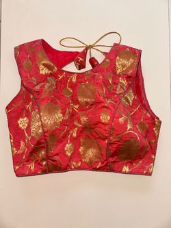 Red Gold Brocade Crop Top Festival Sari Blouse
