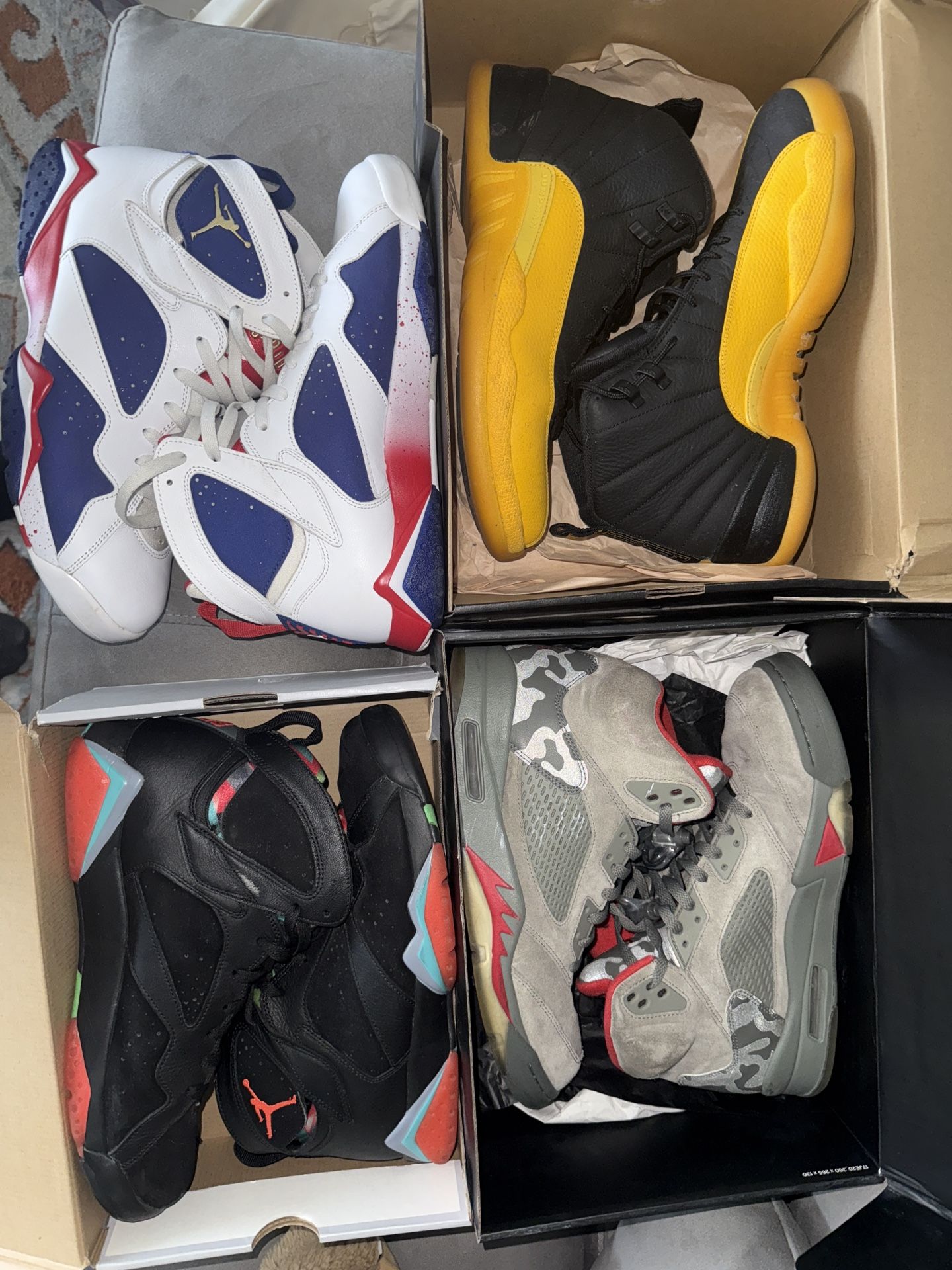 Jordan Bundle – 4 Pairs (Size 12) Retro 7, 5, 12 – OG Heat