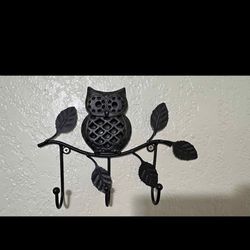 Set of 2 Owl Wall-Mounted Hook Racks - Black Metal Decorative Finish